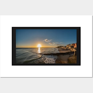 Fisheye view over Cromer beach and the promenade at sunrise Posters and Art